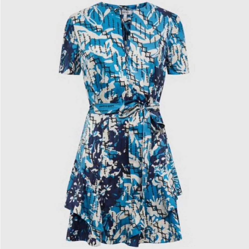 NWT reiss blue & white ditsy posey printed v neck short sleeve mini dress - Picture 1 of 10